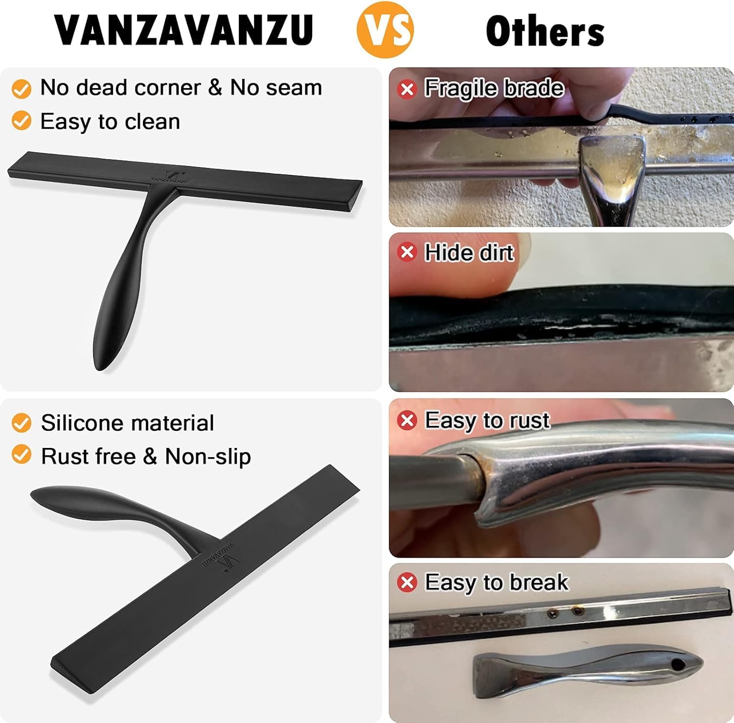 Shower Squeegee for Glass Doors & Microfiber Scrubber Kit 11Inch Window Washing Tools with Non-Slip Handle and Adhesive Hook