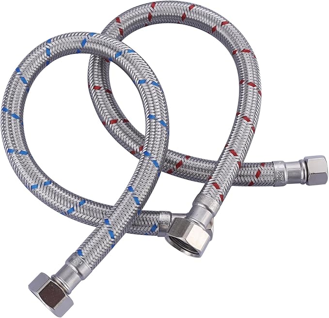 ALEASHA 16'' Length Faucet Supply Line, Stainless Steel Braided cUPC Sink Hose with G1/2" FIP x 3/8" Compression Supply Hose for Sink Faucet Bathroom Kitchen Faucet Connector Water Supply Line 2 PCS