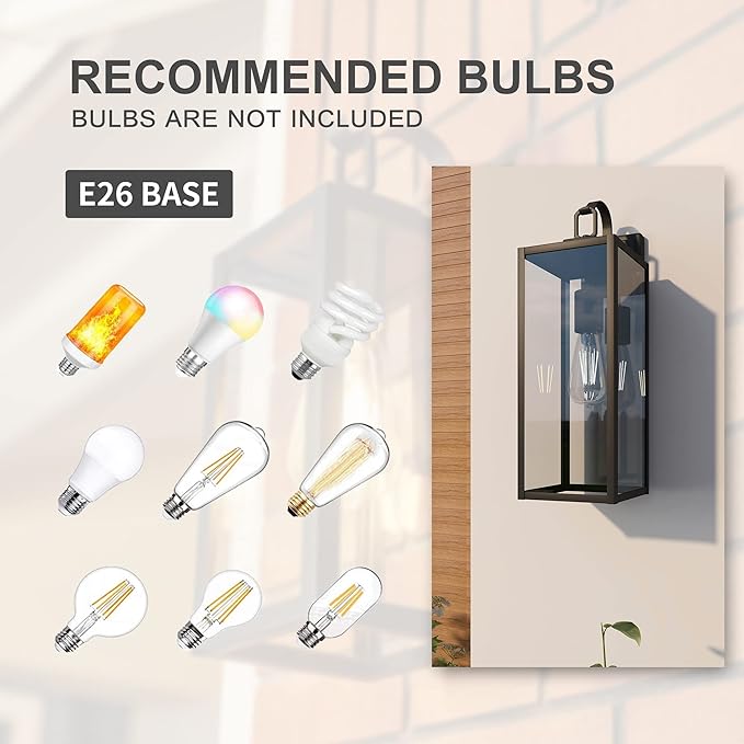 Pia Ricco Large Size Outdoor Wall Lights, 2 Pack 18 Inch Matte Black Exterior Light Fixture with Clear Glass Shade, Waterproof Front Porch Lighting, Modern Sconce Lantern for House, Garage, ETL Listed