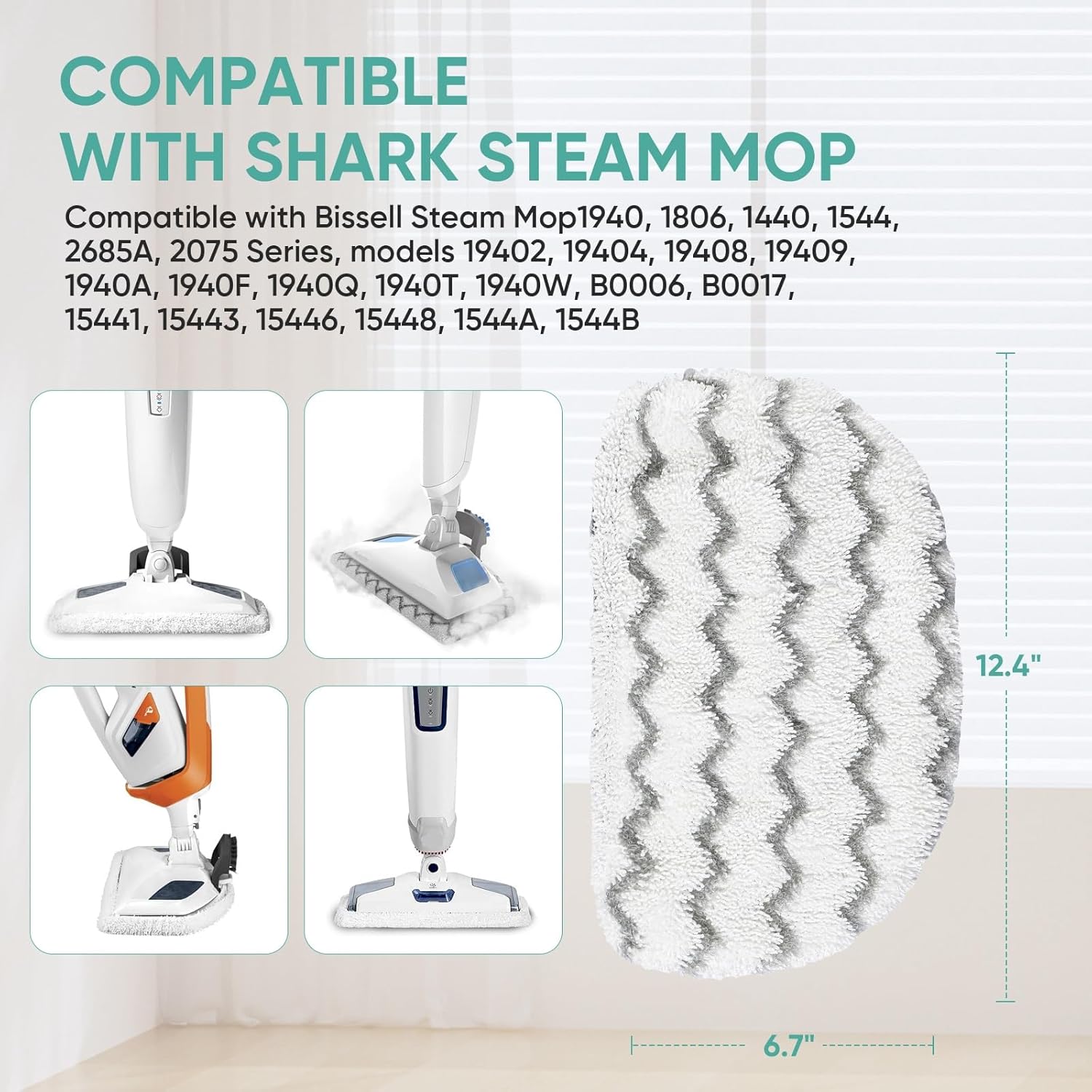6 Pack Steam Mop Replacement Pads for Bissell Powerfresh Steam Mop Models 1940 1806 1544 2075A 2685A, Compatible with 19402 19404 19408 1940A 1940Q 1940T, Part 5938&203-2633,1606668,1606669
