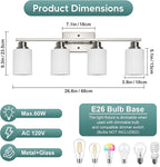 Ascher Bathroom Light Fixtures, 4-Light Vanity Light Over Mirror, Brushed Nickel Wall Sconces with Milky White Frosted Glass Shades, Wall Lamp for Living Room Bedroom, E26 Base(Bulbs Not Included)