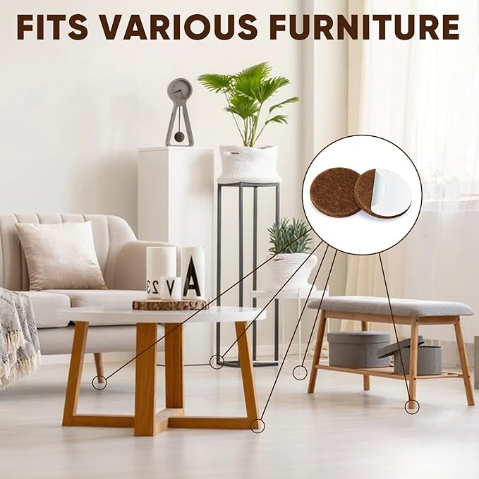 BALEINE 141PCS Felt Furniture Pads, Multi-Size Felt Pads for Chair Legs, Tables, Beds, Scratch-Reducing Floor Protectors for Hardwood Floors, Tile, Vinyl, and Laminate (141PCS, Brown)