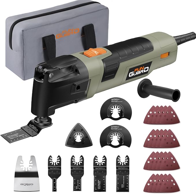 Oscillating Tool 300W, 6 Variable Speeds 22000 OPM Electric Corded Multi-tool with 3.5°Oscillation Angle, Quick Change Blade System,30pcs Accessories for Cutting, Sanding, Grinding, Scraping