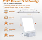 Square 8 Inch LED Recessed Light,18W 6000k Daylight,No Dimmable,4Pack Ultra Thin LED Recessed Lighting with J-Box. 8" Recessed Ceiling Wafer Canless Fixtures .Slim Can-Killer Lights,CRl90+