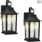 2-Pack Porch Light Fixture，Matte Black Outdoor Wall Sconce Light - 13" Rustproof Aluminum Exterior Lighting with Water Pattern Glass for Patio Yard House Hallway Doorway Garage