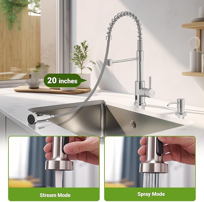 APPASO Touchless Kitchen Faucet with Soap Dispenser, Motion Sensor Activated Hands-Free Automatic Faucet with Pull Down Sprayer, Smart Faucets for Kitchen Sink Brushed Nickel (Battery-Powered)