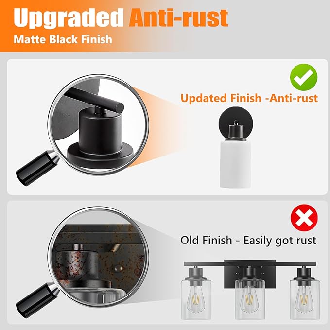 DLLT Wall Sconces Set of Two: Modern Bathroom Vanity Light Fixtures - Matte Black Vanity Lights with Milky White Glass Shade - Farmhouse Wall Lamp for Bedroom Living Room Mirror Hallway Kitchen