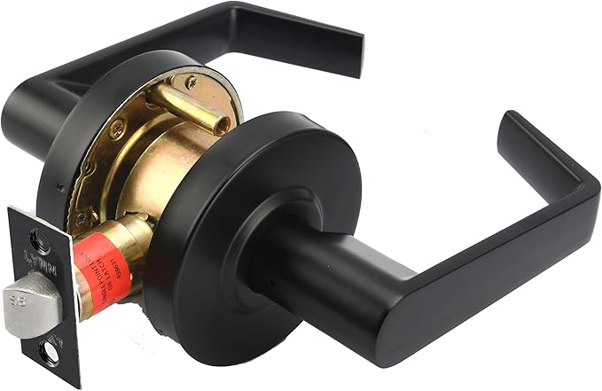 LYNN HARDWARE Commercial Door Lever Lock - Heavy-Duty Locking Door Handle, Designer Door Handles, Cylindrical Lever Lock, Non-Handed Grade 2 Door Handle, Matte Black, Passage/Closet
