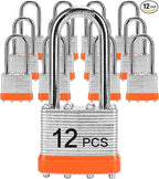 Padlocks with Same Key, LQYN 12 Pcs Laminated Keyed Padlock (1-9/16", 40mm), Keyed Alike Locks, Long Shackle, for Storage Locker, Hasp Latch, Toolbox, Sheds