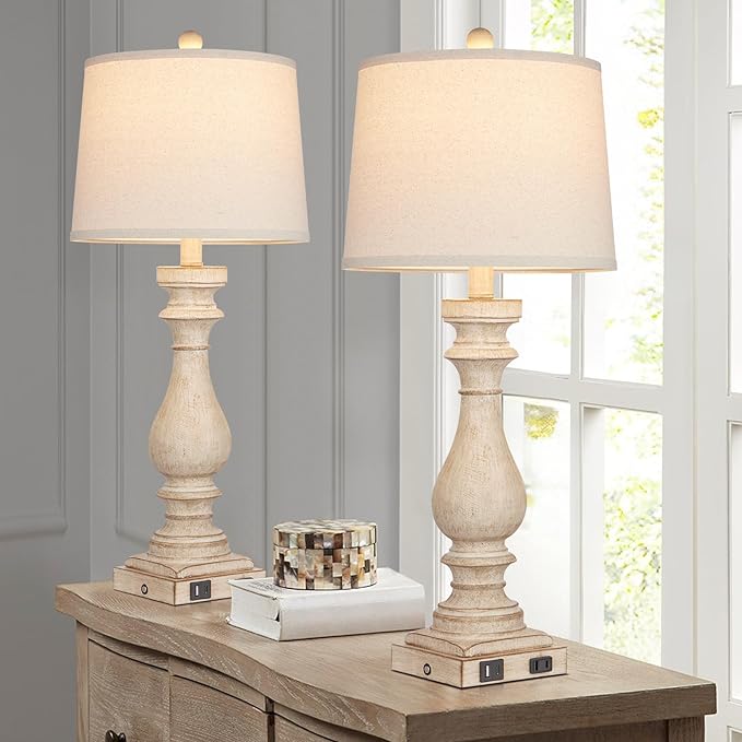 29" Tall Table Lamp for Living Room Set of 2,Vintage Bedside Nightstand Lamps with USB C+A Ports & AC Outlet,3-Way Dimmable Touch Control Desk Lamp for Bedroom,Color 1