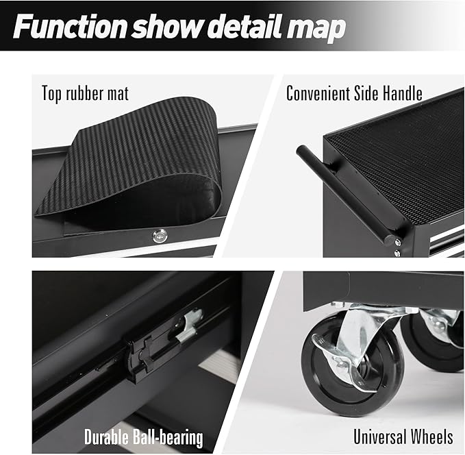 7-Drawer Rolling Tool Chest w/Drawers & Lock, Tool Storage Cabinet with Lockable Wheels, Top Cushion & Drawer Liners, Tool Organizer Box for Garage, Warehouse & Repair Sho