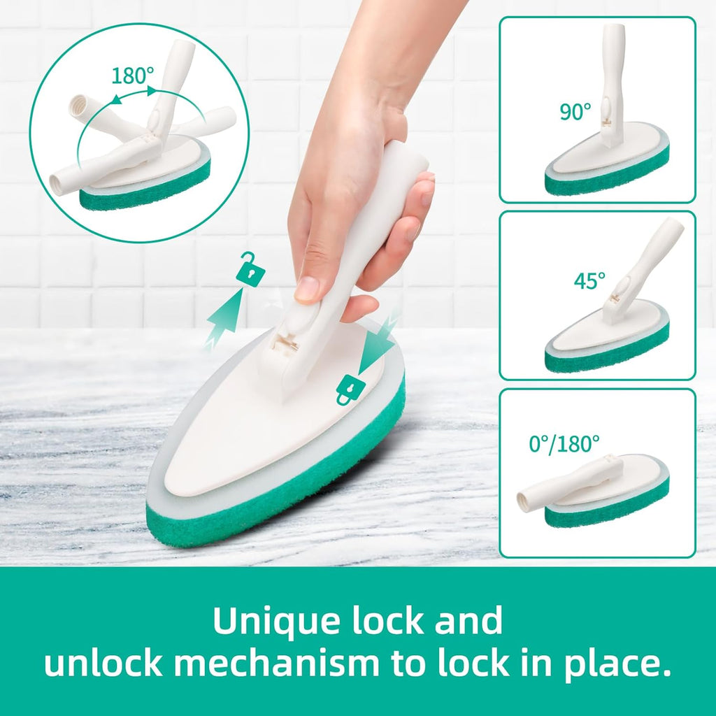 Qaestfy 4-in-1 Shower Scrubber for Tub and Tile, 51'' Long Handle Bathroom Cleaning Brush with Soft & Stiff Bristles, Non-Scratch Cleaner for Bathtub and Floor