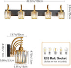 Modern Bathroom Vanity Light, 5-Light Black Gold Wall Sconce with Crystal Accents, Over Mirror Bathroom Lighting Fixture, 42.52" Long Dimmable Vanity Lamp for Makeup, Easy Installation