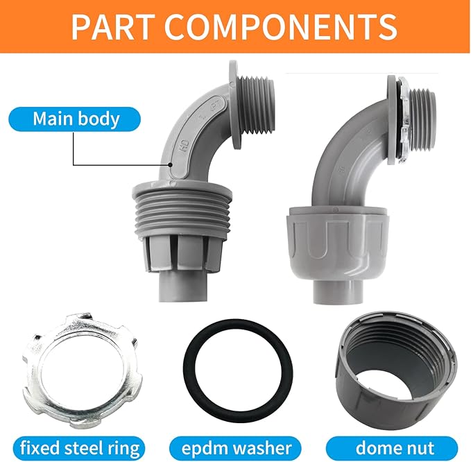 1" Liquid Tight Connector Non-Metallic Electrical Conduit Fittings, PVC Flexible Conduit Fittings, for Home Kitchen Bathroom Tube Tool Supplies UL Listed(Straight+90 Degree,6Pcs)