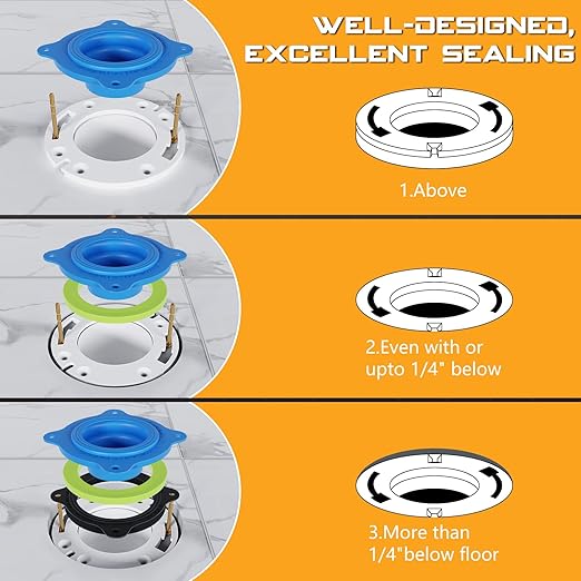 Toilet Flange Repair Kit with Wax-Free Seal – Extra-Long 3.22” Brass Bolts, Dual Spacers & Complete Hardware, Bonus 16” Stainless Steel Hose – Universal Toilet Seal Replacement Kit for 3”/4” Drains