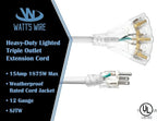6 ft - 12 Gauge Heavy Duty Extension Cord - 3 Outlet Lighted SJTW - Indoor/Outdoor Extension_Cord by Watt's Wire - 6' 12-Gauge Grounded 15 Amp ExtensionCord Splitter