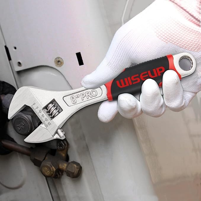 WISEUP Professional Adjustable Wrench 8 inch 10 inch 12 Inch Cr-V Forged Industrial Grade Hand Tools Wrench Set With Anti-Slip Grip Small Adjustable Wrench