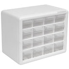 Akro-Mils 16-Drawer Plastic Drawer Storage Cabinet for Garage Organization, Beads, Makeup Organizer, Building Bricks Storage, Teacher Toolbox, 10-1/2" W x 6-1/2" D x 8-1/2" H, 10116 White