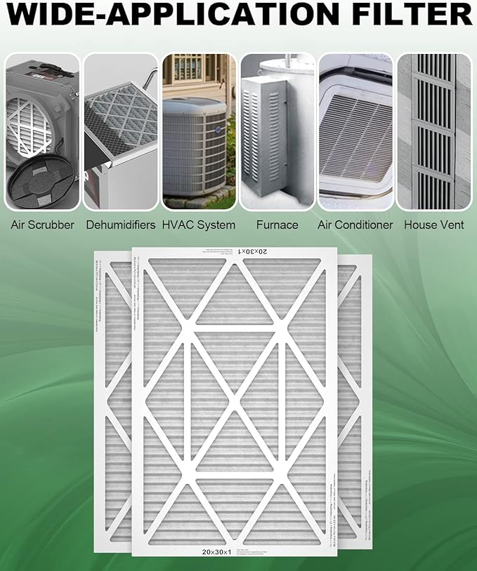 20x30x1 Air Filter 6 Pack, Durable MERV 8 Pleated Home HVAC AC Furnace Filters, Lightweight Compact Air Conditioner Filter Replacement