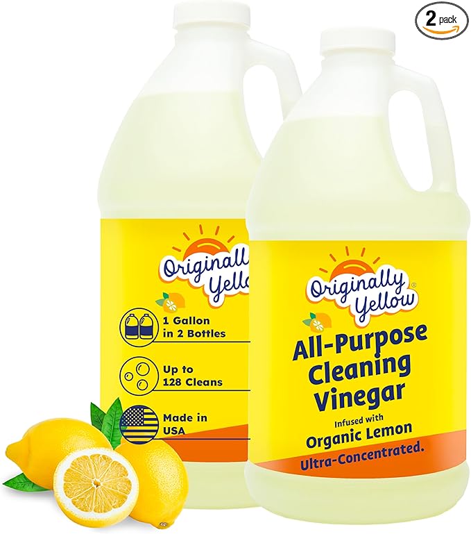 Originally Yellow Lemon Distilled White Vinegar For Cleaning Purpose | USA Made All Purpose Cleaner | Use as Glass, Kitchen & Floor Cleaner | Plant Derived Cleaning Vinegar Gallon in 2 pack | 128 Oz