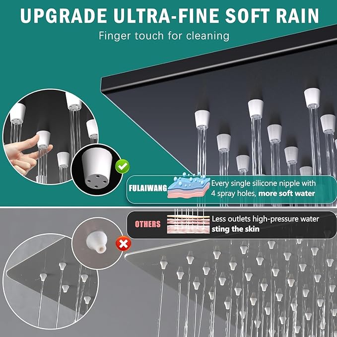 Enga Shower System Dual Shower Heads with 10+6" Dual Rain Shower Head with Handheld Spray for Two People, Wall Mount Shower Faucet Set with Valve Kit, Matte Black