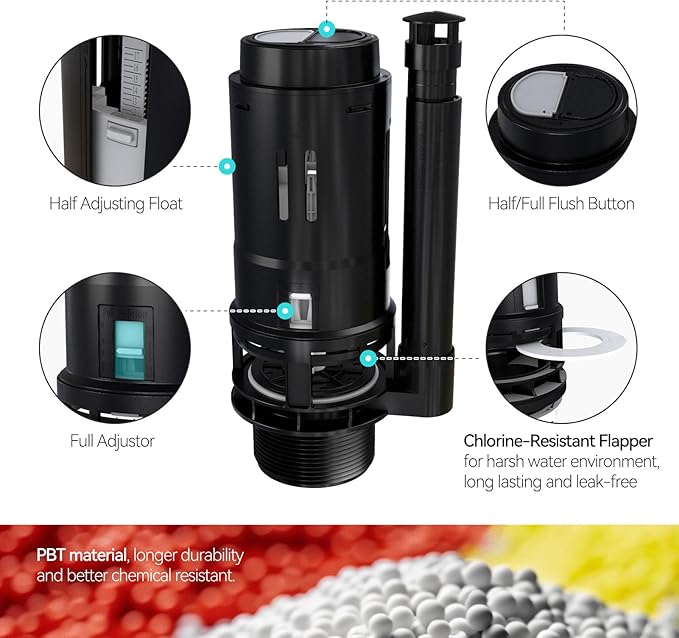 R&T 3-Inch Dual Flush Valve with Top Push Button Toilet Repair Kit Inside Tank dual flush valve replacement kit for 2-piece Toilet A2422M