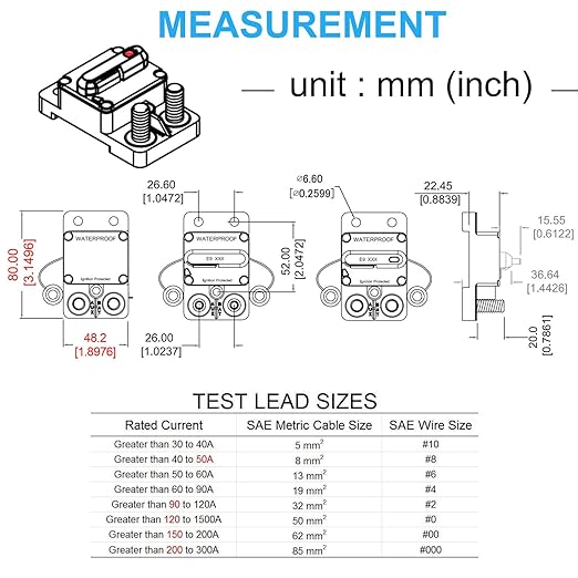 E9 150A Amp Circuit Breaker Double 3/8" Studs with Manual Reset 12V - 48V DC | UL Certified, Waterproof IP67 150A Switchable