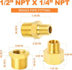 GASHER 6PCS Brass Pipe Fitting, Hex Bushing, Reducer Adapter, Reducing Hex Nipple 1/2 Inch NPT x 1/4 Inch NPT