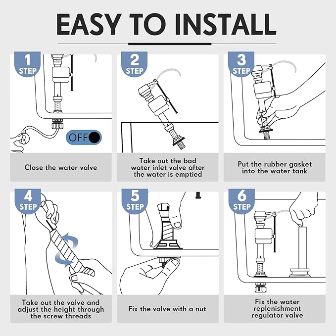 Lasnten 4 Pieces Toilet Fill Valve Toilet Tank Replacement Kit Valve Replacement Kit for Tank and Bowl Water Control