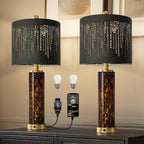 Oneach 27.75" Modern Table Lamps Set of 2, Gold Bedside Lamp with Leopard Glass Nightlight, USB A+C, Black Crystal Shade, Unique Desk Lamps for Living Room, Bedroom, Nightstand (2 Bulbs Included)