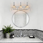 Vintage Bathroom Vanity Light, 3-Light Chrome Vanity Lighting Fixture with Flower Glass Shade, Bathroom Lighting Fixtures Over Mirror