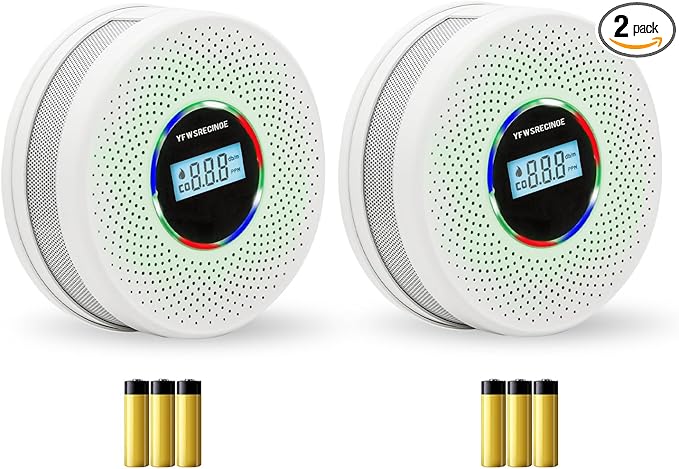 2 Pack Upgraded Combination Smoke and Carbon Monoxide Alarm Detector, Dual Sensor Smoke Alarm&Carbon Monoxide Detector (Includes Battery)