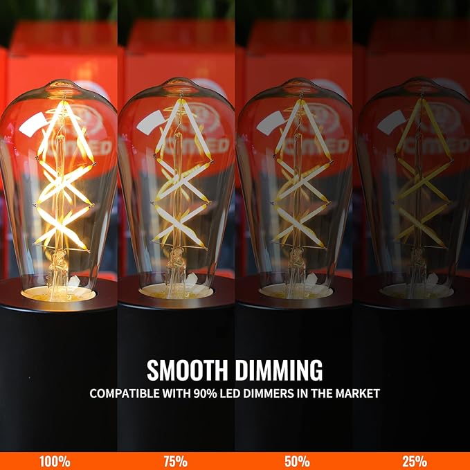 OMED Dimmable LED Vintage Edison Bulbs, ST64 2700K Soft White Fishbone Filament Antique Edison Bulbs Whit E26 Base 60 Watt Equivalent, 6W 600LM Old Fashioned Amber Glass Spiral Light Bulbs 12 Pack