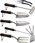 Garden Tool Set, 6PCS Heavy Duty Stainless Steel Gardening Hand Tools with Ropes, Includes Trowel, Transplanter, 2-in-1 Hoe, Pruner & More, Ideal Gardening Gift for Man and Woman (Standard Packaging)