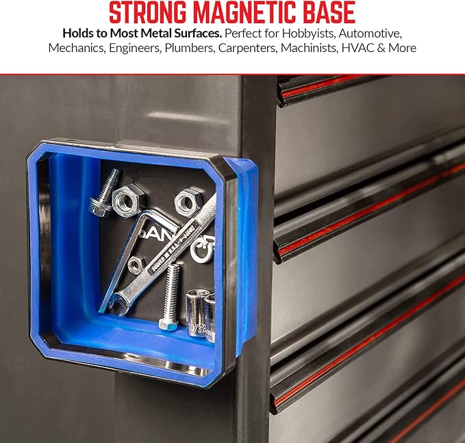 Collapsible Magnetic Parts Tray Set - (Pack of 3) Tool Trays for Screw, Bolts, Nuts, Washers, Pins and Other Small Metal Parts - 4.25 Inch Square - Red, Blue, and Green