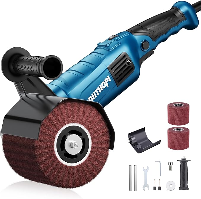 LDHTHOPI 1800W Burnishing Polishing Machine, 110V Handheld Electric Stainless Steel Polisher, 8 Variable Speed, 3100RPM for Metal with 2 Wheels, Stainless Steel, Wood