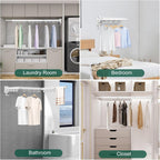 Wall Mounted Clothes Drying Rack, Laundry Drying Rack Wall Mount, 3-Fold Drying Rack Clothing, Foldable Clothes Drying Rack with 12 Dual Hooks Organization for Laundry Room Indoor - White