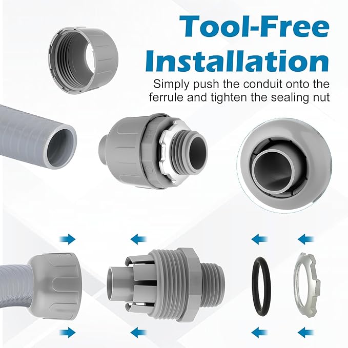 25 PCS 1/2 Inch Liquid Tight Connector - Non-Metallic PVC Electrical Conduit Fittings, 180 Degree Straight Flexible Conduit UL Listed for Home, Kitchen, Bathroom, Tubes and Tool Supplies