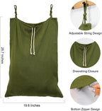 Linen Hanging Laundry Bag, Over The Door Laundry Hamper for Dirty Clothes, Drawstring Closure with Bottom Zipper, Army Green