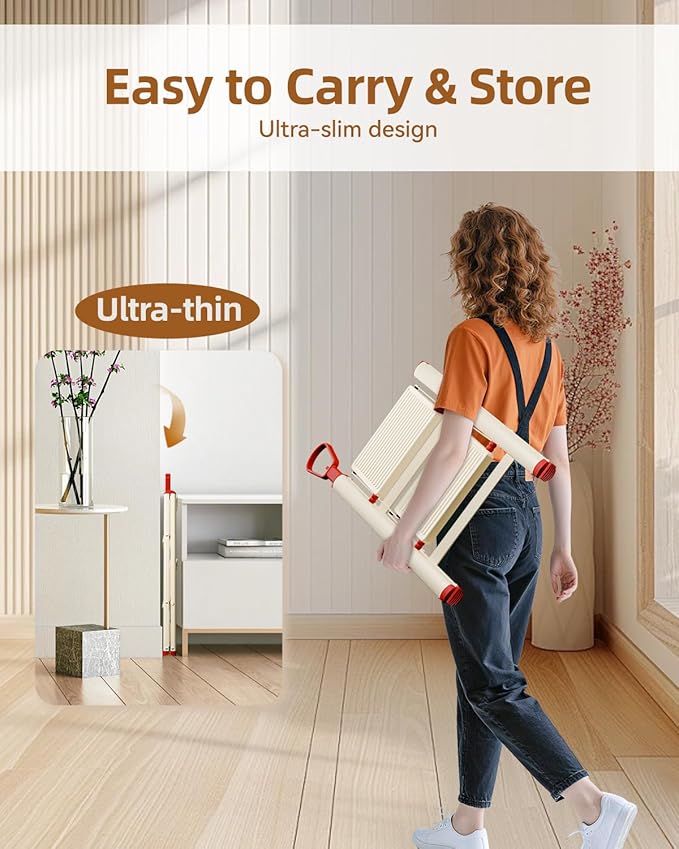 ASPERALD 2 Step Ladder with Single-Handrail,Foldable Step Stool with Anti-Slip Wide Pedals for Home Kitchen Closet,Lightweight Step Folding White