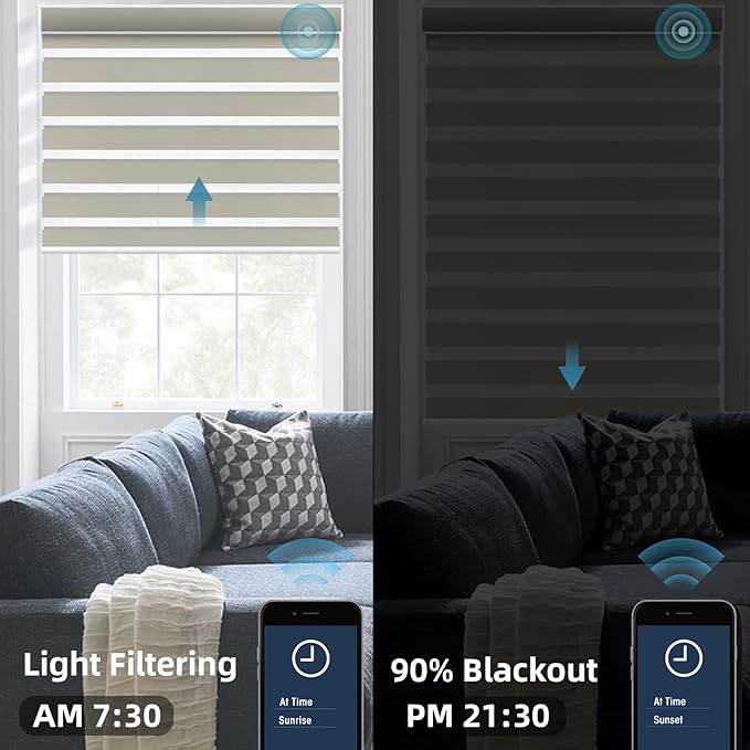 SmartWings Motorized Zebra Shades Work with HomeKit, Alexa, Google Home, 90% Blackout Light Filtering Day Night Sheer Blinds, Privacy Light Control, for Home/Office, Customized, Beige