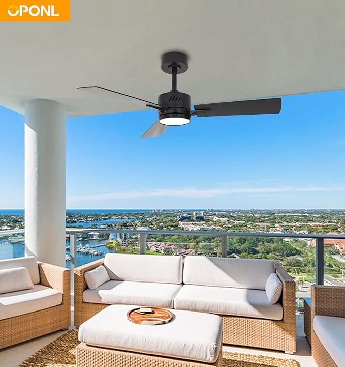 42" Black Ceiling Fan with Light, Remote Control, Downrod Mount, Noiseless, Reversible, 6CCT, Dimmable, 6 Speeds, Timeable, Ceiling Fan with Remote Control for Bedroom, indoor/outdoor