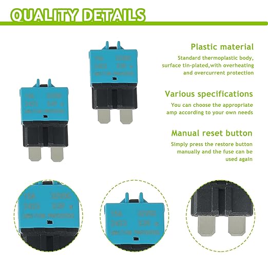15A DC 12V-32V Manual Reset Circuit Breaker ATC/ATO Low Profile T3 Mini Blade Fuses Breakers for Car Trucks Marine Boat RV Solar and More,2 Pack