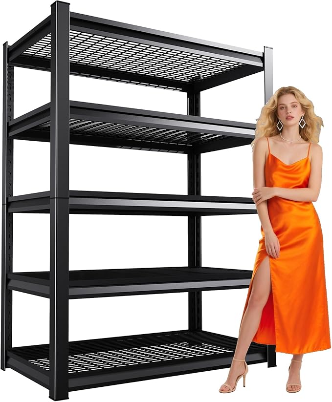 Large Garage Shelving, 5-Tier Garage Storage Shelves 3000LBS Heavy Duty Shelving Unit, Adjustable Steel Metal Shelving, Wire Shelves for Garag, Utility Rack Shelf for Basement, 72 ”H×46”W×20.1”D