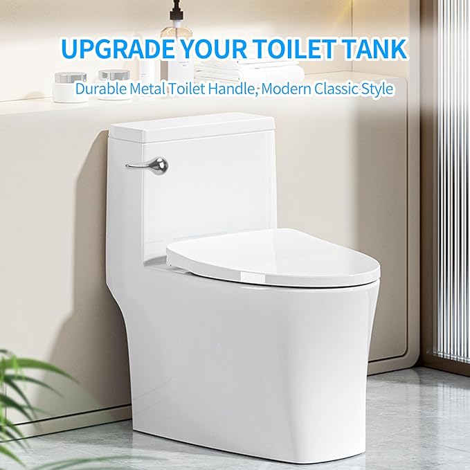 Toilet Flush Handle Replacement Kit, Zinc Alloy Toilet Handle Brass Lavatory Flusher Lever for Most American Standard Toilet Bowls, Universal Replacement Kit (Silver)