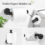 TURS Matte Black 10 Pieces Bathroom Hardware Set, SUS304 Stainless Steel 24 Inch Bath Towel Bar Set, Round Bathroom Accessories Kit Wall Mounted