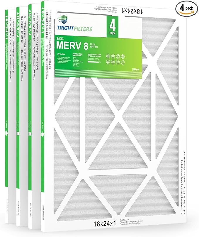 18x24x1 Air Filter 4 Pack, MERV 8 Pleated Dust Defense Air Filters Replacement for Air Conditioner & Furnace, Durable & Lightweight