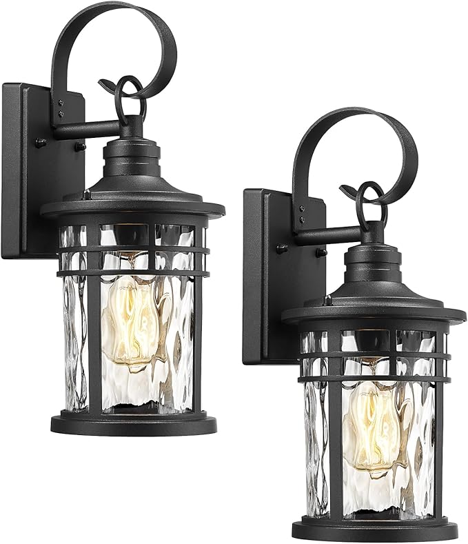 Darkaway Outdoor Wall Lights,2pcs Exterior Lighting Fixtures Wall Mount Porch Lights Waterproof Outdoor Sconce with Water Ripple Glass for House Patio Hallway Garage
