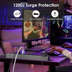 JUNNUJ Heavy Duty Power Strip Wall Mount, 20 Amp Surge Protector 1200J Metal 8 Outlet Under Desk Mounted 20A, Garage Power Bar Table Socket Industrial Outlets 6-20R T-Slot, 10FT 12AWG Extension Cord