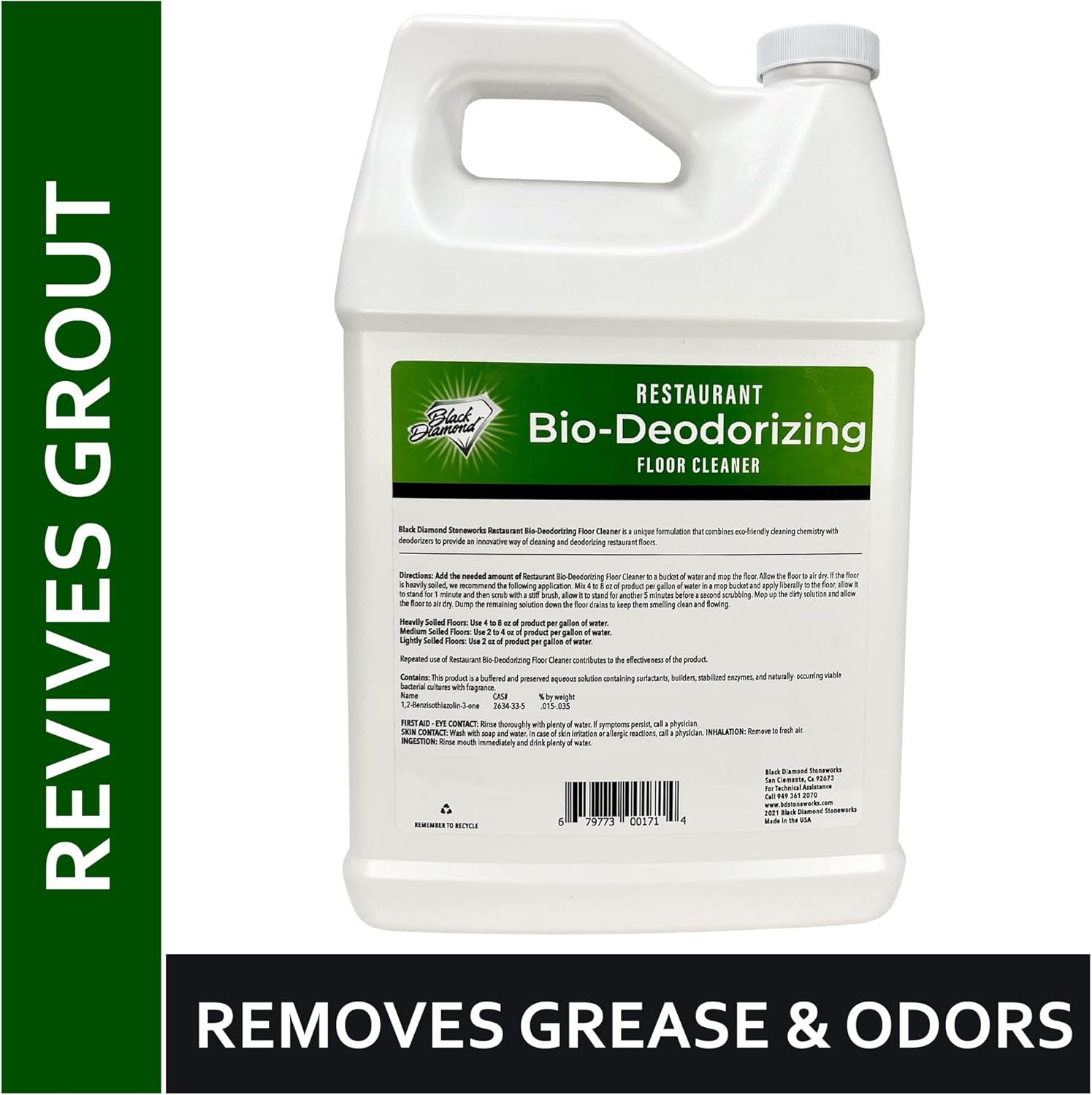 Restaurant Bio-Deodorizing Floor Cleaner Heavy Duty Commercial Concentrated Enzyme Degreaser and Odor Eliminator for Use in Mopping Bathroom, Kitchen, and Dining Room - 4 Gallons